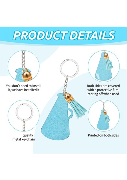 48 Parça Akrilik Anahtarlık Boşluğu, Püsküllü Akrilik Tezahürat Megafonu Anahtarlıkları, Şeffaf Boş Anahtarlık Seti Mavi (Yurt Dışından) modelleri