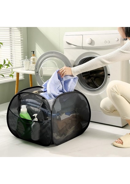 Güçlü Saplı Katlanabilir Fileli Açılır Çamaşır Sepeti, Yan Cepli Açılır Çamaşır Sepeti, Saklama Sepetleri-A (Yurt Dışından) fiyatları