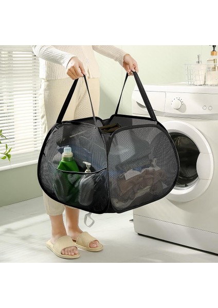 Güçlü Saplı Katlanabilir Fileli Açılır Çamaşır Sepeti, Yan Cepli Açılır Çamaşır Sepeti, Saklama Sepetleri-A (Yurt Dışından) modelleri