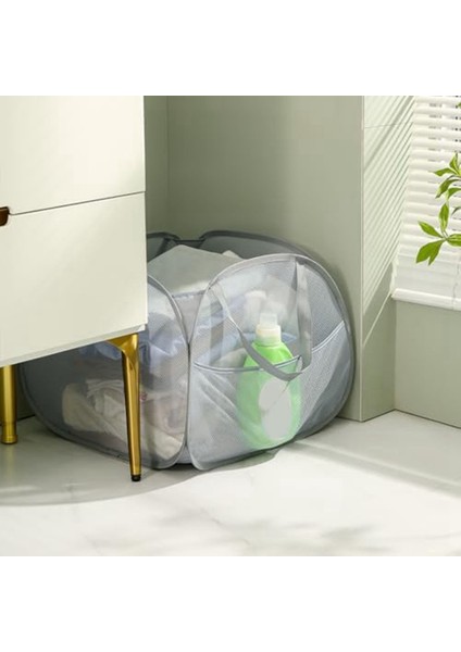 Güçlü Saplı Katlanabilir Fileli Açılır Çamaşır Sepeti, Yan Cepli Açılır Çamaşır Sepeti, Saklama Sepetleri-A (Yurt Dışından) fırsatları