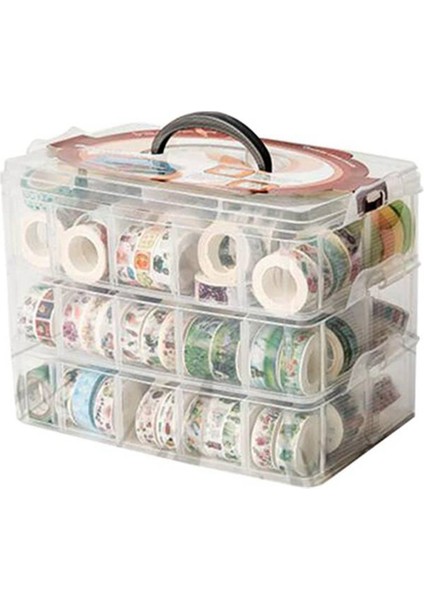 Şeffaf 3 Katmanlı 30 Izgaralı Washi Bant Saklama Kutusu Şeffaf Alet Seti Kutusu Aksesuarları El Taşıma Kırtasiye Tutucu (Yurt Dışından) modelleri