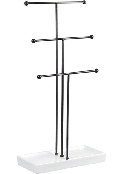 Siyah 3 Katmanlı T Şeklinde Mücevher Rafı Çıkarılabilir Masif Ahşap Tabanlı Yüzük Saklama Kutusu Küpe Kolye Yüzük Mücevher Kutusu (Yurt Dışından)