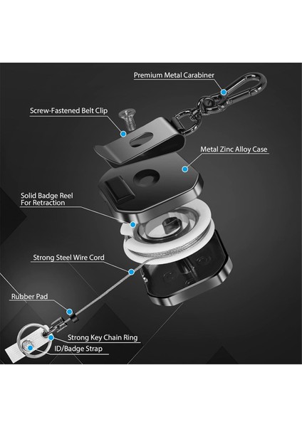 Geri Çekilebilir Anahtarlık, Ağır Hizmet Tipi Metal Kimlik Rozeti Tutucu Anahtar Makarası, Kemer Klipsli Karabina Anahtarlık, 27,5 Inç Çelik Kordon (Yurt Dışından) fırsatları