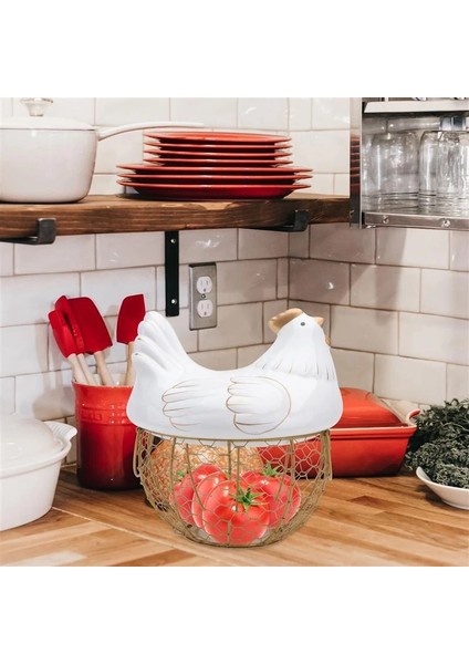 Seramik Demir Tavuk Yumurta Sepeti Tutucu Atıştırmalık Meyve Çeşitli Eşya Saklama Kutusu Tavuk Süsleri Kap Düzenleyici Raf-A (Yurt Dışından) fırsatları
