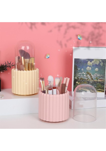 Makyaj Fırçası Düzenleyici, 360 Derece Dönebilen Yuvarlak Döner Makyaj Fırçası Tutucu, Kapaklı Fırça Saklama Kutusu Kapları (Yurt Dışından) indirimleri