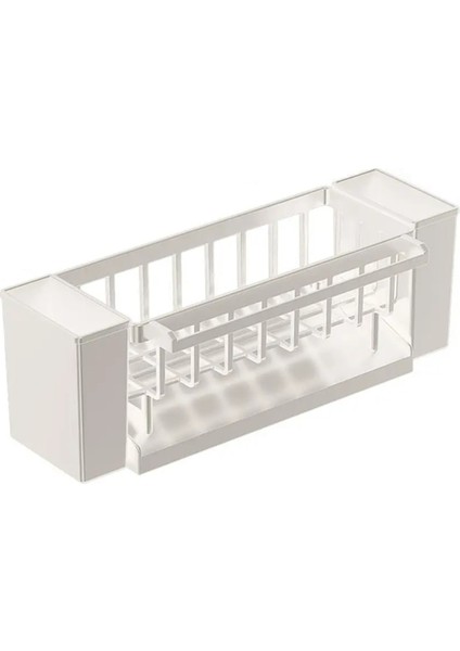 Kendiliğinden Boşalan Lavabo Rafı Sabunluk Süngerlik Bulaşık Bezi Havlu Askısı Filtre Sepeti Mutfak Lavabosu Drenaj Rafı Beyaz (Yurt Dışından)