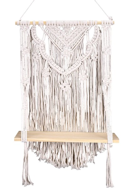 Makrome Duvar Askısı Rafı, Tek Katlı Ahşap Yüzen Askılı Raf Düzenleyici Askı, Bohem Ev Duvar Dekoru (Yurt Dışından)