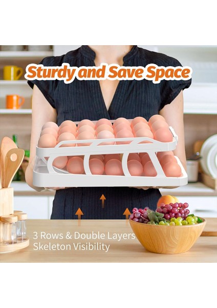 Buzdolabı Için 45 Yumurtalık, 3 Sıralı Yumurta Dağıtıcı, Zaman Kaydedici ile Tazelik Garantili, Yerden Tasarruf Sağlayan Yuvarlanan Yumurta Düzenleyici (Yurt Dışından) modelleri