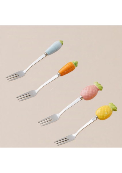 Sevimli Seramik Kavanoz Meyve Çatalı Seti 304 Paslanmaz Çelik Pasta Çatalı Ev Partisi Tatlı Çatalı Sevimli Saklama Kavanozu Çocuk Sofra Takımı D (Yurt Dışından) modelleri