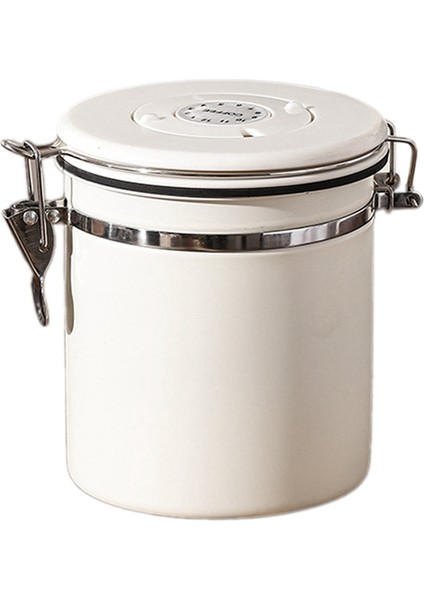 Kahve Kavanozu Hava Geçirmez Çekirdek Kabı, Tarih Takipli Paslanmaz Çelik Mutfak Saklama Kutusu 1,5 L Beyaz (Yurt Dışından)