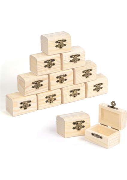 Shore Küçük Ahşap Menteşeli Kapaklı Kutu (12'li Paket) - Işlenmemiş Çam Ağacından Yapılmış Küçük Hazine Sandığı Parça ve Hediyeler Için (Yurt Dışından)
