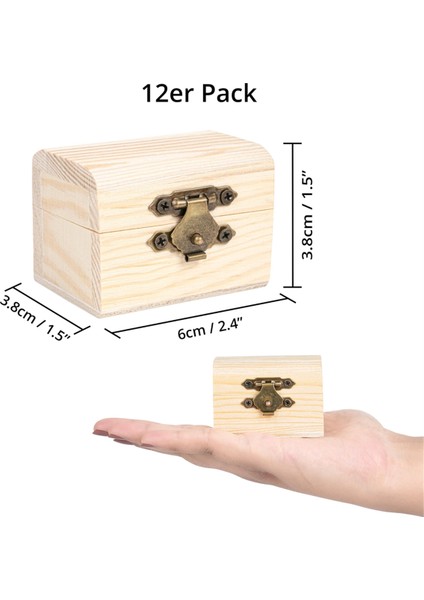 Shore Küçük Ahşap Menteşeli Kapaklı Kutu (12'li Paket) - Işlenmemiş Çam Ağacından Yapılmış Küçük Hazine Sandığı Parça ve Hediyeler Için (Yurt Dışından) fiyatları