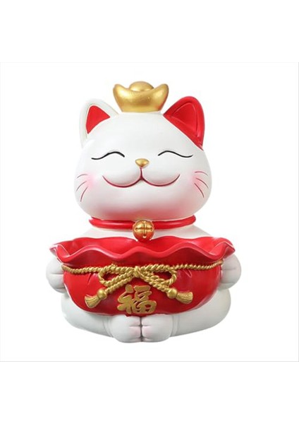 Şanslı Kediler Heykeli Süsleme Çeşitli Eşyalar Konteyneri Yaratıcı Reçine Figürin Masaüstü Düzenleyici Mücevher Biblo Tepsisi A (Yurt Dışından)