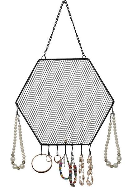 Siyah Altıgen Takı Askısı Yatak Odası Duvar Sergisi Duvar Askısı Küpe Depolama Takı Rafı Küpe Takı Rafı (Yurt Dışından)