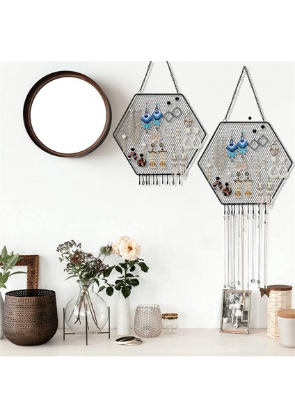 Siyah Altıgen Takı Askısı Yatak Odası Duvar Sergisi Duvar Askısı Küpe Depolama Takı Rafı Küpe Takı Rafı (Yurt Dışından) indirimleri