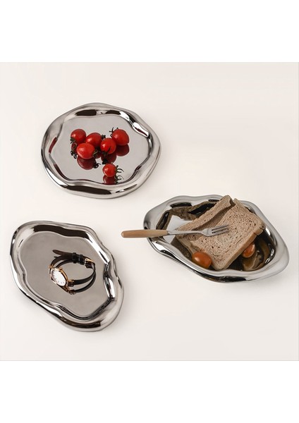 Tepsi Mücevher Saklama Tepsisi Işıklı Lüks Seramik Saklama Sergileme Tepsisi Atıştırmalık Tepsisi Modern Dekoratif Süsler, S, Düzensiz (Yurt Dışından) indirimleri