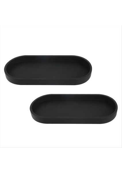 2'li Banyo Tepsisi Seti, Dekoratif Tepsi, Siyah Silikon Saklama Tepsisi, Lavabo ve Küvet Için Küçük Tepsi (Oval) (Yurt Dışından)