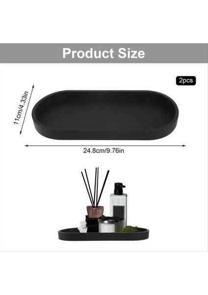2'li Banyo Tepsisi Seti, Dekoratif Tepsi, Siyah Silikon Saklama Tepsisi, Lavabo ve Küvet Için Küçük Tepsi (Oval) (Yurt Dışından) fiyatları
