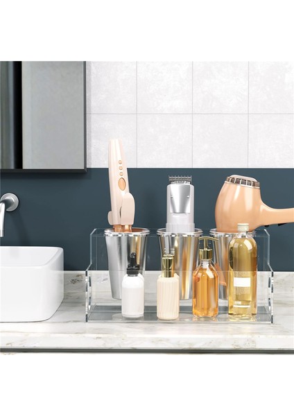 Saç Aletleri Düzenleyici Saç Kurutma Makinesi Tutucu Tezgah Üstü Saç Kurutma Makinesi Standı Saklama Alanı 3 Bardaklı Şeffaf (Yurt Dışından) fiyatları