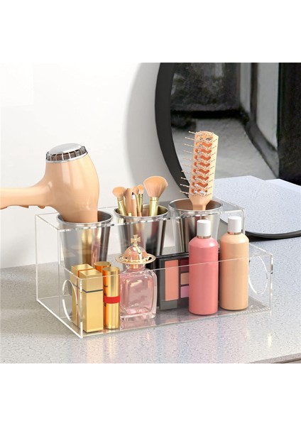 Saç Aletleri Düzenleyici Saç Kurutma Makinesi Tutucu Tezgah Üstü Saç Kurutma Makinesi Standı Saklama Alanı 3 Bardaklı Şeffaf (Yurt Dışından) modelleri