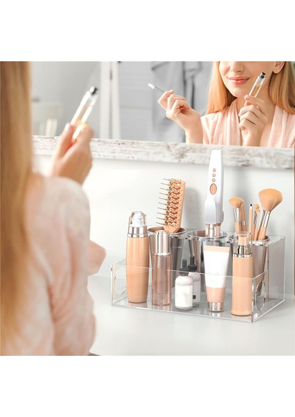 Saç Aletleri Düzenleyici Saç Kurutma Makinesi Tutucu Tezgah Üstü Saç Kurutma Makinesi Standı Saklama Alanı 3 Bardaklı Şeffaf (Yurt Dışından) fırsatları