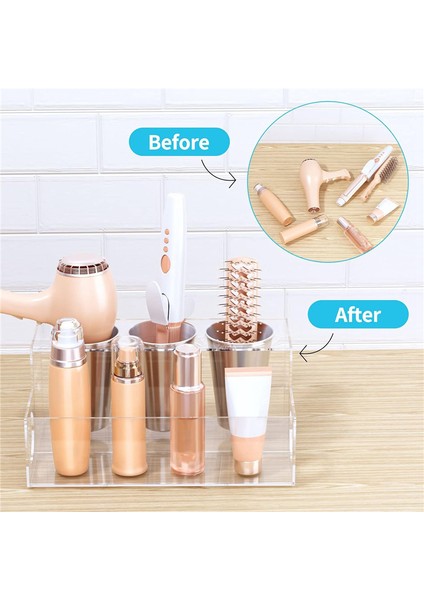 Saç Aletleri Düzenleyici Saç Kurutma Makinesi Tutucu Tezgah Üstü Saç Kurutma Makinesi Standı Saklama Alanı 3 Bardaklı Şeffaf (Yurt Dışından) indirimleri