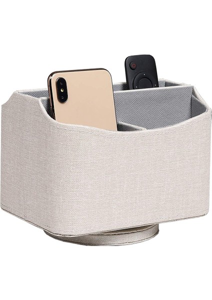 Pu Deri 360 Derece Dönebilen Uzaktan Kumanda/kontrol Cihazı Düzenleyici, Dönen Tv Rehberi/posta/medya Masaüstü Düzenleyici Caddy Tutucu (Bej Keten Doku) (Yurt Dışından)