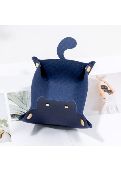 Adet Sevimli Kedi Şeklinde Deri Uşak Tepsisi, Sehpa Için Mücevher Tepsisi, Dekoratif Masa Düzenleyici, Her Şeyi Kapsayan Tepsi Mavi (Yurt Dışından) modelleri