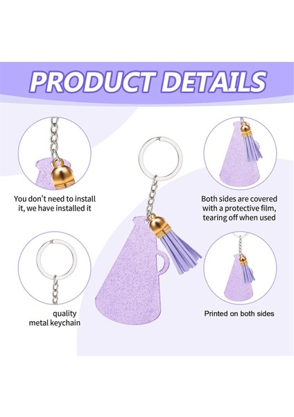 48 Parça Akrilik Anahtarlık Boşluğu, Püsküllü Akrilik Tezahürat Megafonu Anahtarlıkları, Şeffaf Boş Anahtarlık Seti Mor (Yurt Dışından) modelleri