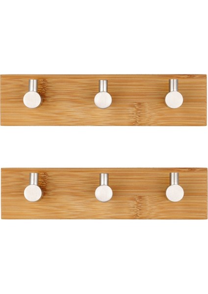 Ahşap Askılar Kendinden Yapışkanlı Duvar Askısı Paslanmaz Çelik Bambu Kanca Mont Şemsiye Giysi Çanta Askısı (Yurt Dışından)