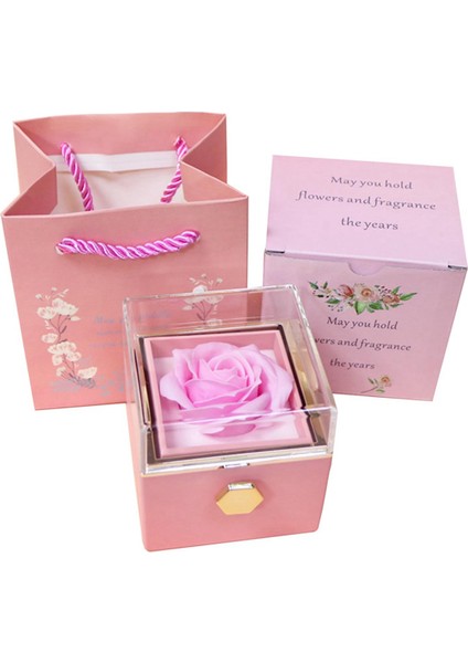 Gül Yüzük Kutusu 360° Dönebilen Kadife Mücevher Kutusu Ebedi Gül Kutusu Sevgililer Günü Anneler Günü Romantik Hediyeler Için Pembe (Yurt Dışından)