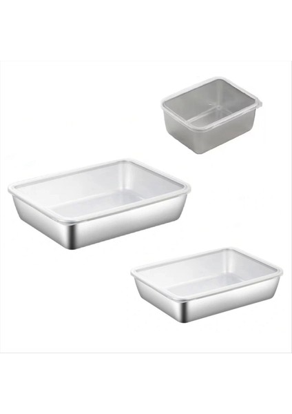 3 Adet Paslanmaz Çelik Gıda Saklama Servis Tepsisi Kapaklı Ev Mutfak Düzenleyici Gıda Kabı (Yurt Dışından)