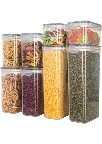 Adet Kapaklı Mühürlü Şeffaf Saklama Kabı Seti, Tahıl Şekeri Saklama Kutusu, Mutfak Gıda Saklama Kutusu Seti (Yurt Dışından) modelleri