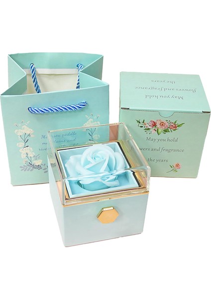 Gül Yüzük Kutusu 360° Dönebilen Kadife Mücevher Kutusu Ebedi Gül Kutusu Sevgililer Günü Anneler Günü Romantik Hediyeler Için, Göl Mavisi (Yurt Dışından)