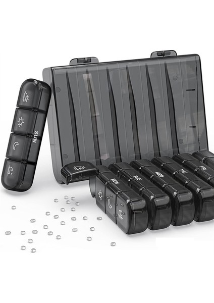 Haftalık Hap Düzenleyici Günde 4 Kez, Seyahat Için Taşınabilir 7 Günlük Hap Kutusu, Işık Geçirmez Hap Kutusu (Yurt Dışından) fırsatları