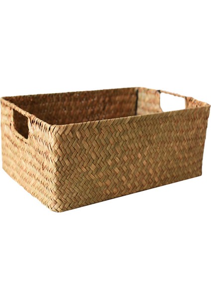 El Dokuma Dikdörtgen Rattan Hasır Saklama Sepeti Meyve Çayı Atıştırmalık Ekmek Piknik Sepeti Kozmetik Saklama Kutusu - Xl (Yurt Dışından)