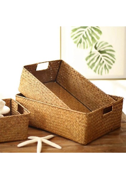 El Dokuma Dikdörtgen Rattan Hasır Saklama Sepeti Meyve Çayı Atıştırmalık Ekmek Piknik Sepeti Kozmetik Saklama Kutusu - Xl (Yurt Dışından) fiyatları