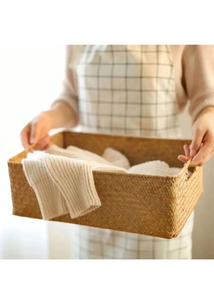 El Dokuma Dikdörtgen Rattan Hasır Saklama Sepeti Meyve Çayı Atıştırmalık Ekmek Piknik Sepeti Kozmetik Saklama Kutusu - Xl (Yurt Dışından) indirimleri