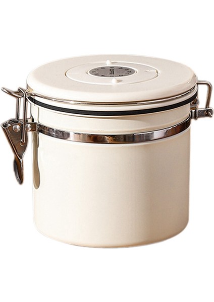 Kahve Kavanozu Hava Geçirmez Çekirdek Kabı, Tarih Takipli Paslanmaz Çelik Mutfak Saklama Kutusu 1,2 L Beyaz (Yurt Dışından)