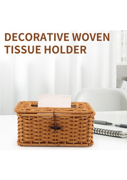 Rattan Dikdörtgen Mendil Kutusu Kapağı - Boho Dekoratif Dokuma Mendillik, Ev Için Vintage Çiftlik Evi Mendil Kutusu (Yurt Dışından) indirimleri