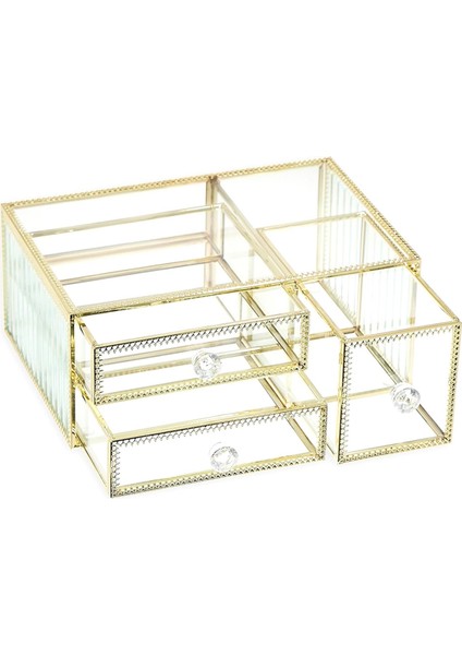 Çekmeceli Cam Düzenleyici - Altın Dokunuşlu Şık Tuvalet Masası Saklama Alanı, Rujlar ve Fırçalar Için Harika, Net Görünürlük (Yurt Dışından) fırsatları