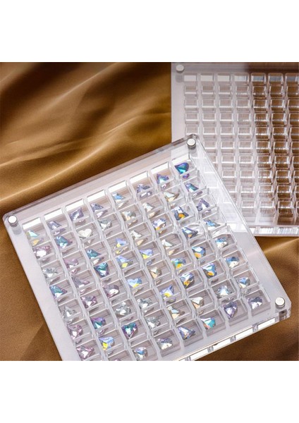 36/64 Izgara Akrilik Tırnak Sanatı Yapay Elmas Saklama Kutusu Izgaraları Tırnak Takıları Takı Dekorasyon Kutusu (Yuvarlak) (Yurt Dışından) fırsatları