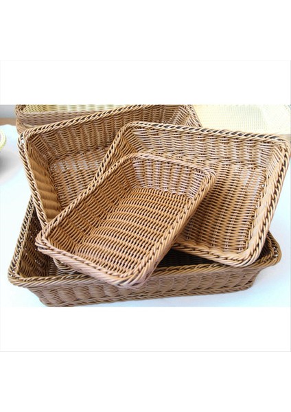Depolama Sepeti El Yapımı Dikdörtgen Rattan Organizasyon Hasır Ekmeklik Meyve Sebze Atıştırmalık Gıda Kabı Xl (Yurt Dışından)