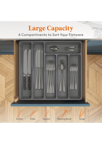 Kapaklı Gümüş Eşya Düzenleyici, Mutfak Çekmecesi ve Tezgahı Için Kapaklı Gereç Tepsisi, Plastik Çatal Bıçak Takımı ve Çatal Bıçak Takımı Gri (Yurt Dışından) fiyatları