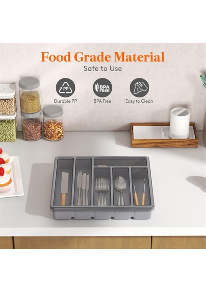 Kapaklı Gümüş Eşya Düzenleyici, Mutfak Çekmecesi ve Tezgahı Için Kapaklı Gereç Tepsisi, Plastik Çatal Bıçak Takımı ve Çatal Bıçak Takımı Gri (Yurt Dışından) indirimleri