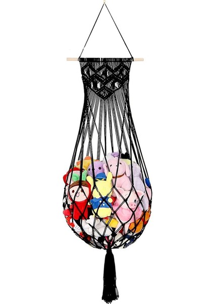 Peluş Oyuncak Saklama Ağı Veya Oyuncak Hamağı Makrome Duvar Askısı Ağı Peluş Oyuncak Saklama Için Kreş Düzenleyici Siyah (Yurt Dışından)