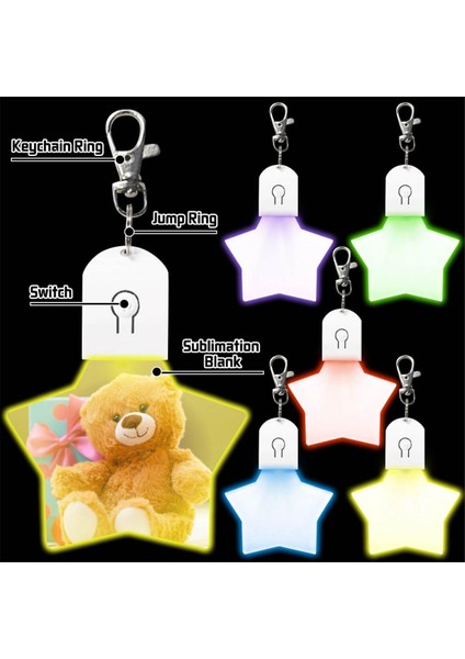 Adet Süblimasyon Boş Anahtarlıklar Isı Transfer Baskı LED Akrilik Anahtarlıklar Aydınlatmalı Anahtarlıklar Kolye, Yıldız (Yurt Dışından) modelleri