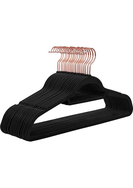 20'li Paket Kadife Askılar Kaymaz Keçe Askılar, Yerden Tasarruf Sağlayan Palto Askıları (Siyah) (Yurt Dışından)