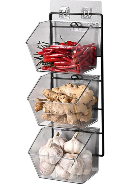 Bölmeli Duvara Monte Zencefil Sarımsak Kabı Tezgah Üstü Soğan ve Patates Saklama Kutusu Metal Raflı, Uzunluk 40 cm (Yurt Dışından)