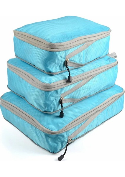 3 Adet Seyahat Saklama Çantası Sıkıştırılabilir Paketleme Taşınabilir Bagaj Düzenleyici Katlanabilir Su Geçirmez Seyahat, Açık Mavi (Yurt Dışından)